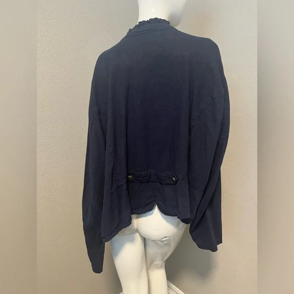 Maurices Plus Women’s Navy Blue Open Front Ruffle Long Roll Tab S Blazer Size 3 - Picture 4 of 13